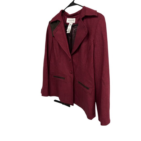 Liz Claiborne Woolmark Blend Blazer Red Brown Accent Faux Suede Trim Sz 12P - Picture 3 of 9